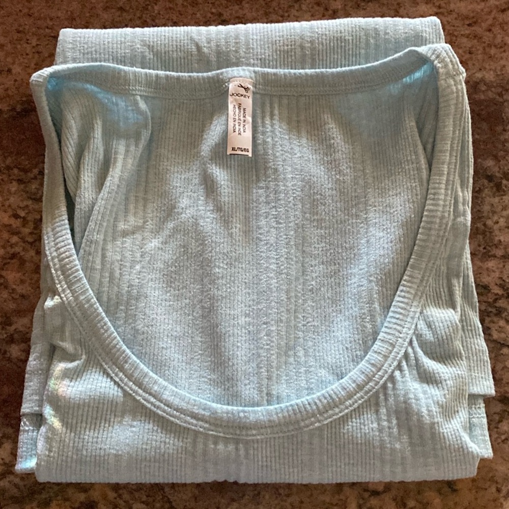 JOCKEY (XL) Stretch Knit Rib Tank, Color 448 Crystal Blue & White Ice blend, NWT - Picture 4 of 8